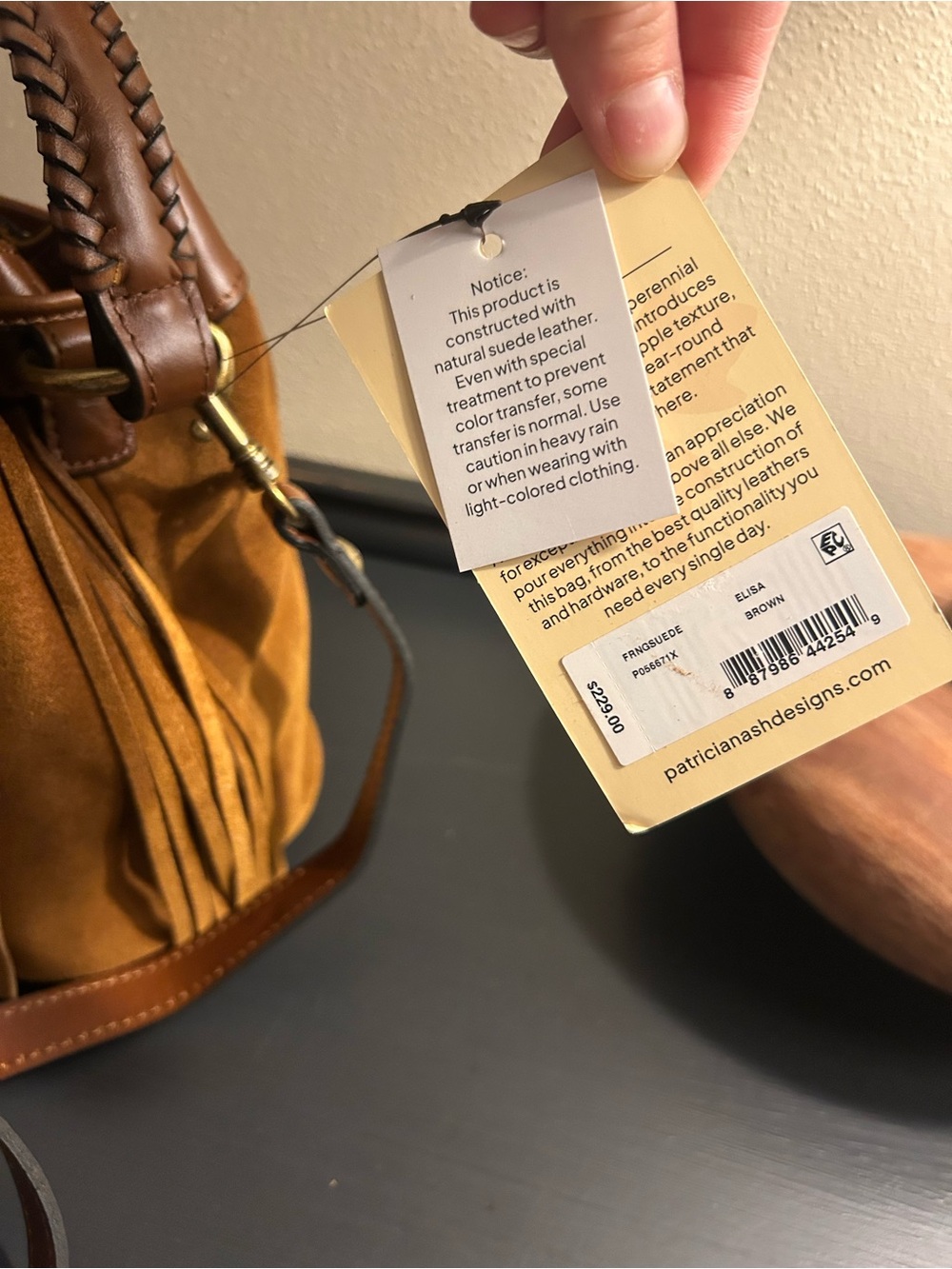 Patricia Nash Tan/Brown Fringe Drawstring Bucket Bag NWT - Picture 4 of 9